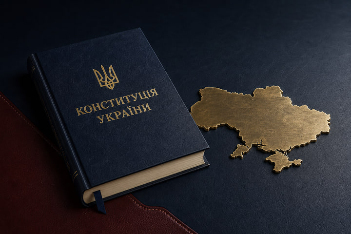 Книга «Конституція України» та латунний контур карти України